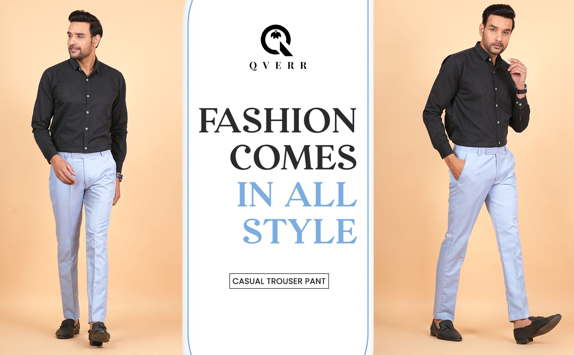 QVERR Slim Fit Men Light Blue Trousers