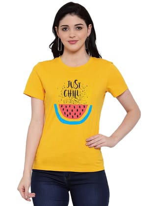 Women's Cotton Blend Just Chill Printed T-Shirt S (Yellow)