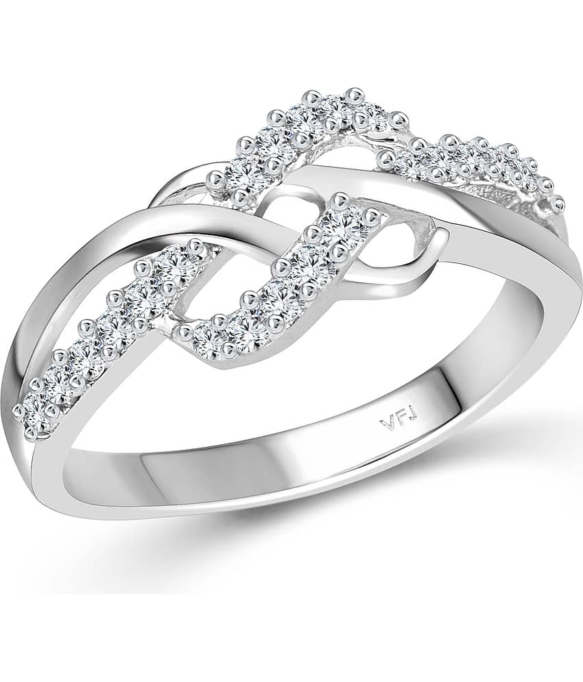 Vighnaharta Cross Over CZ Rhodium Plated Alloy Ring for Women and Girls-[VFJ1498FRR10]