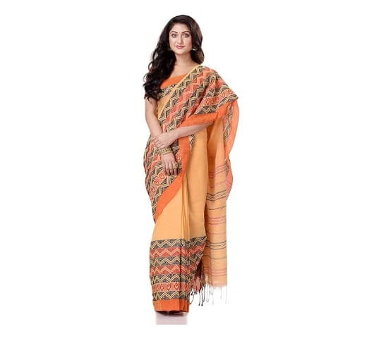 Handloom Multi Border Begampuri Work Cotton Saree