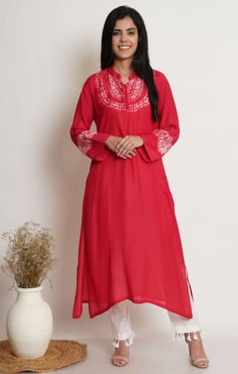 Red Shibori Yoke Kurta Set-S