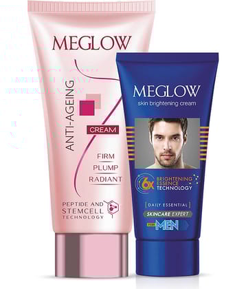 Meglow Face Cream Combo for Men | Day Cream + Night Cream Combo | Skin Brightening & Anti-Aging Face Creams | Reduces Spots, Wrinkles & Dullness