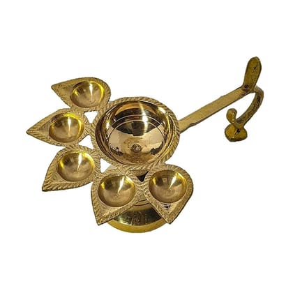 MAYAPURI Brass Pancha Pradip/Pancharti Diya Oil Lamp/Panch Aarti Jyoti Diya for Puja