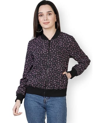 NUEVOSDAMAS Polyester Blend Black Bomber Jackets Single