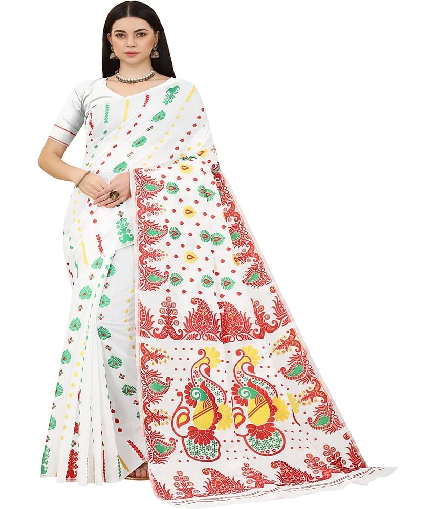 NENCY FASHION Cotton Embroidered Saree With Unstitched Blouse Piece ( Blue )