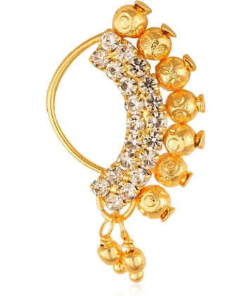 Vighnaharta Gold Plated with Peals Alloy and CZ stone Non Piercing Maharashtrian Nath Nathiya./ Nose Pin for women  {VFJ1102NTH-Press }