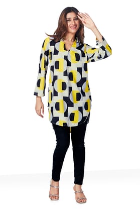 Geometric Print Top-YELLOW / S