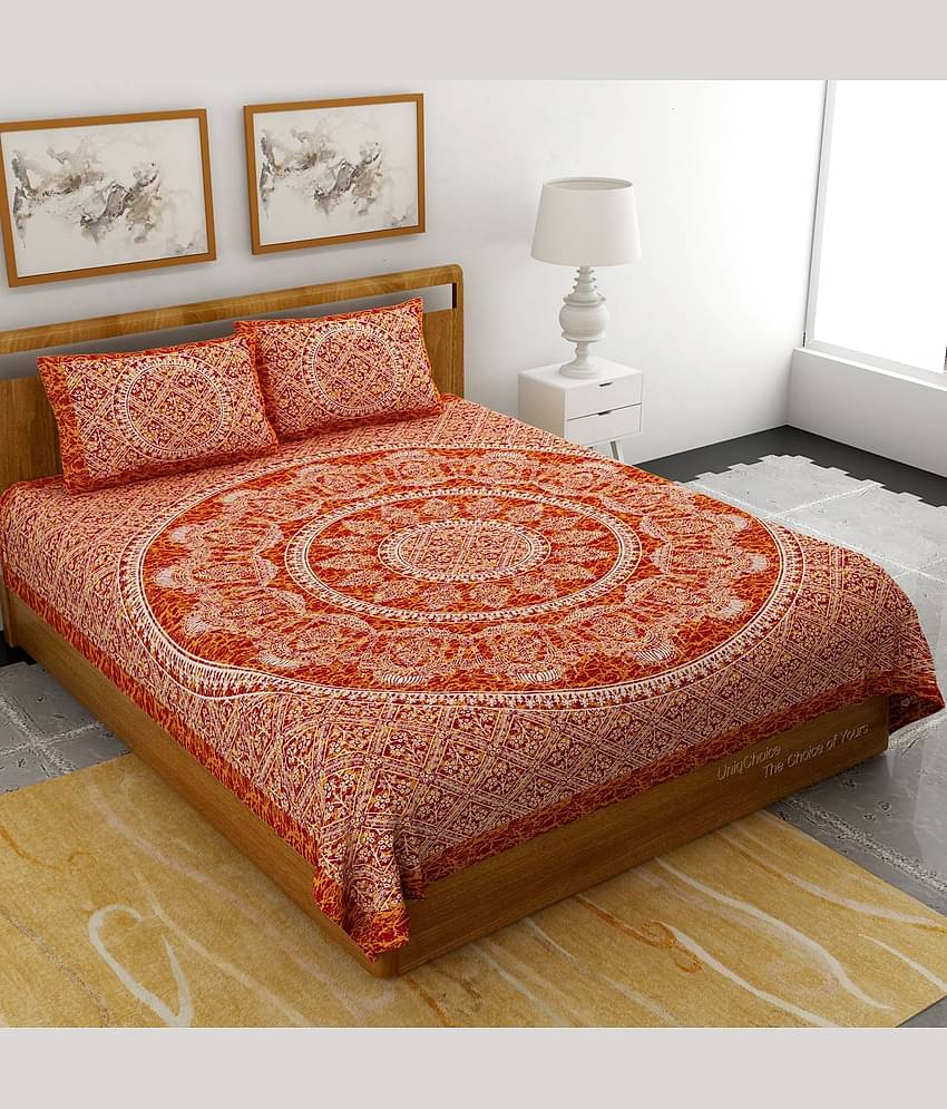 Uniqchoice Cotton Ethnic Double Bedsheet with 2 Pillow Covers - Red