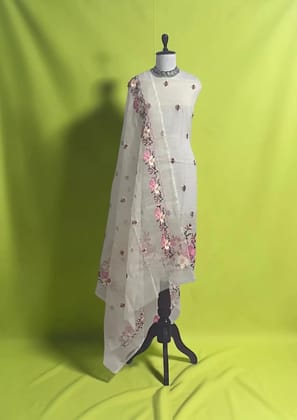 Handwoven Kota Doria Cotton Dress Material with Hand-embroidered Dupatta