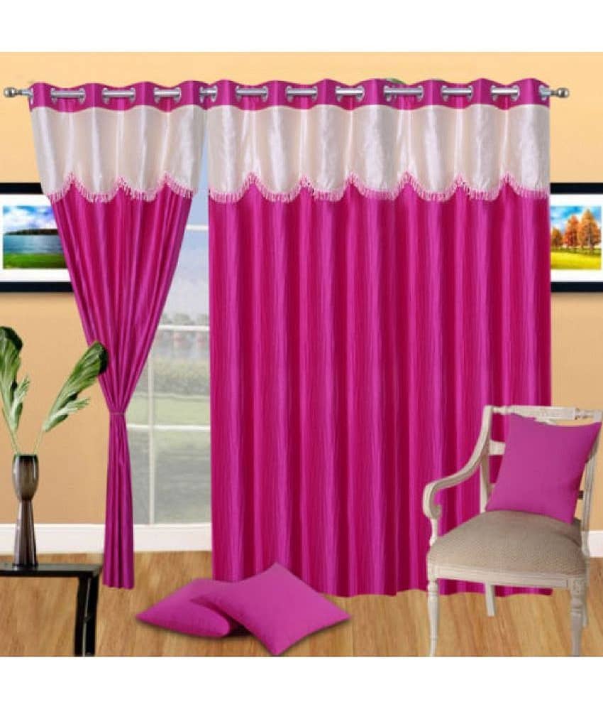Panipat Textile Hub Semi-Transparent Eyelet Door Curtain 7 ft Pack of 2 -Pink