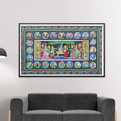 Patta Painting of Krishna Leela along with Vishnu Dasavatara