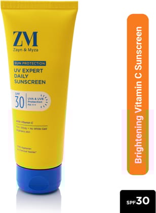 ZM Vitamin C UV Expert Daily Sunscreen SPF 30 PA +++ For Bright & Glowing Skin | UV Protection | For Dull Skin | Non-Greasy, Quick-Absorbing | No White Cast | UVA UVB Sun Protection | Sunscreen For Women & Men - 100 g