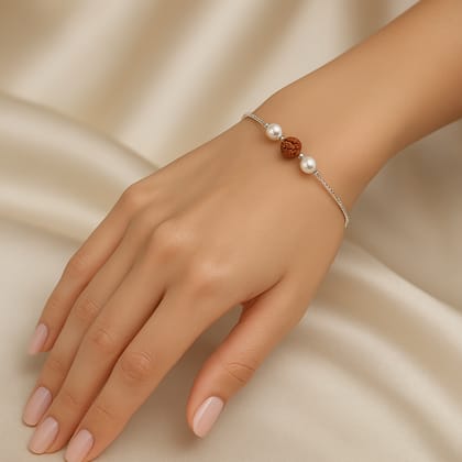 92.5 Silver Rudraksha Bracelet with pearl
