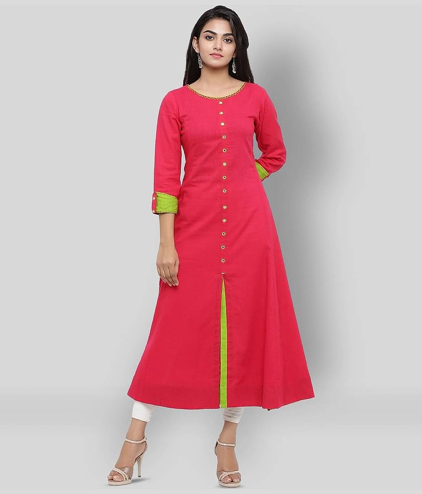 Yash Gallery Pack of 1 Cotton Blend Solid Flared Women's Kurti - ( Pink )
