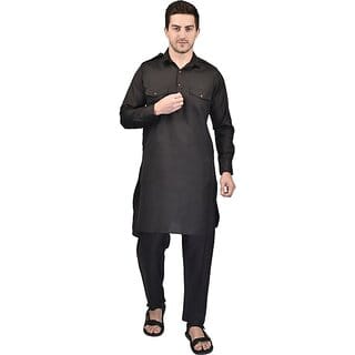 PrintCultr Men Kurta and Pyjama Set (Black)