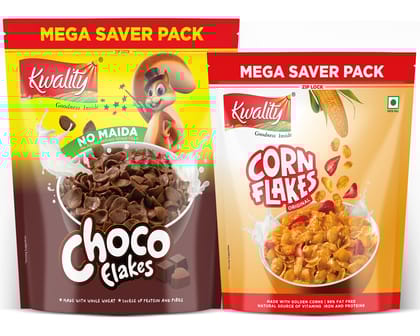 Kwality Choco Flakes 1Kg Pouch & Corn Flakes 800g pouch
