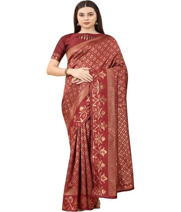 NENCY FASHION Banarasi Silk Embellished Saree With Unstitched Blouse Piece ( Navy Blue )