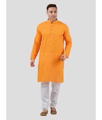 Maharaja - Orange Cotton Blend Regular Fit Men's Kurta Pyjama Set ( Pack of 1 )