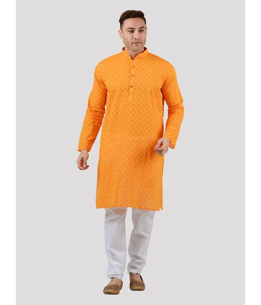 Maharaja - Orange Cotton Blend Regular Fit Men's Kurta Pyjama Set ( Pack of 1 )