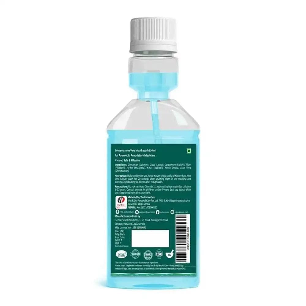 Nature Sure Aloe Vera Mouthwash 150ml with Neem, Clove, No Sugar