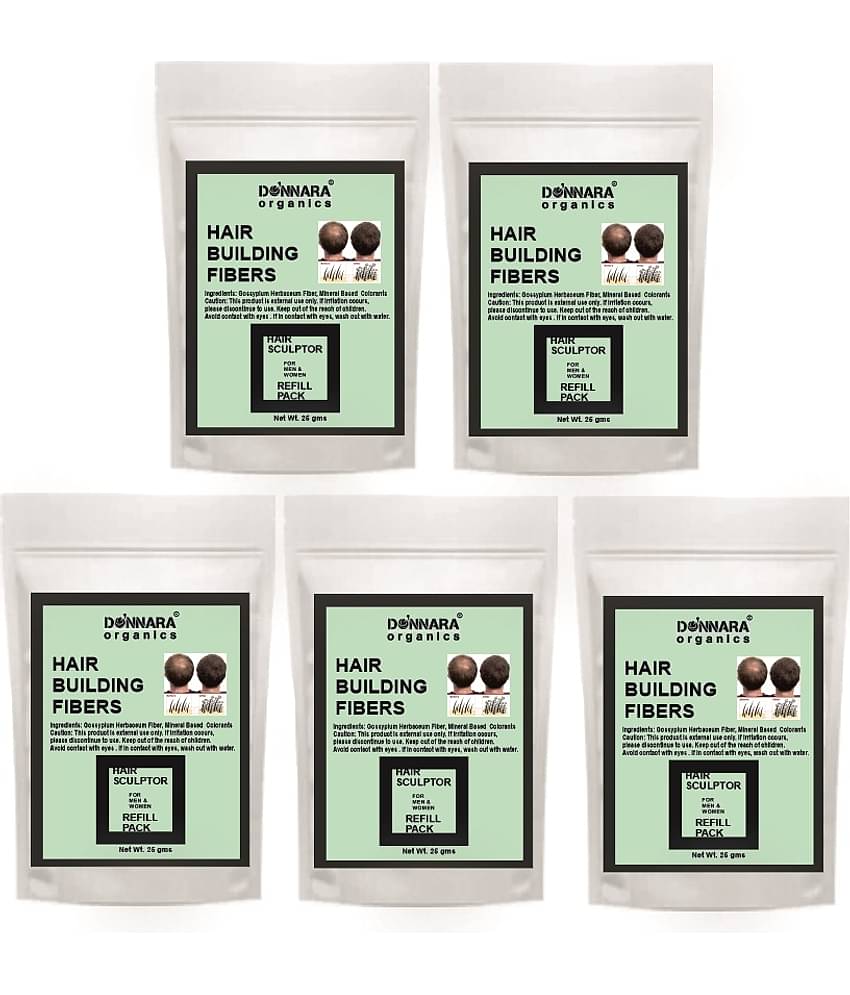 Donnara Organics Hair Building Fiber Instant Fuller Hair Refill Pack (Black) 25 gm Pack of 5