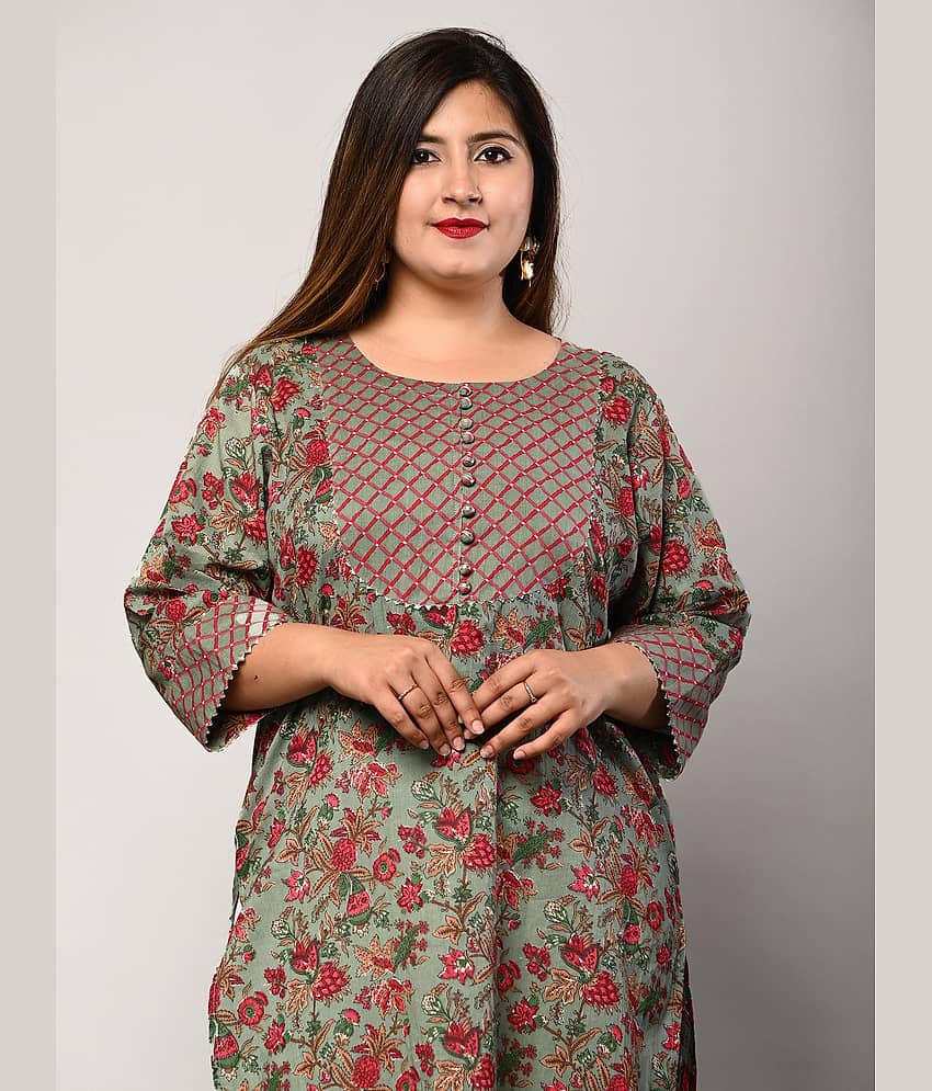 Swasti - Green Cotton Women's Straight Kurti ( Pack of 1 )