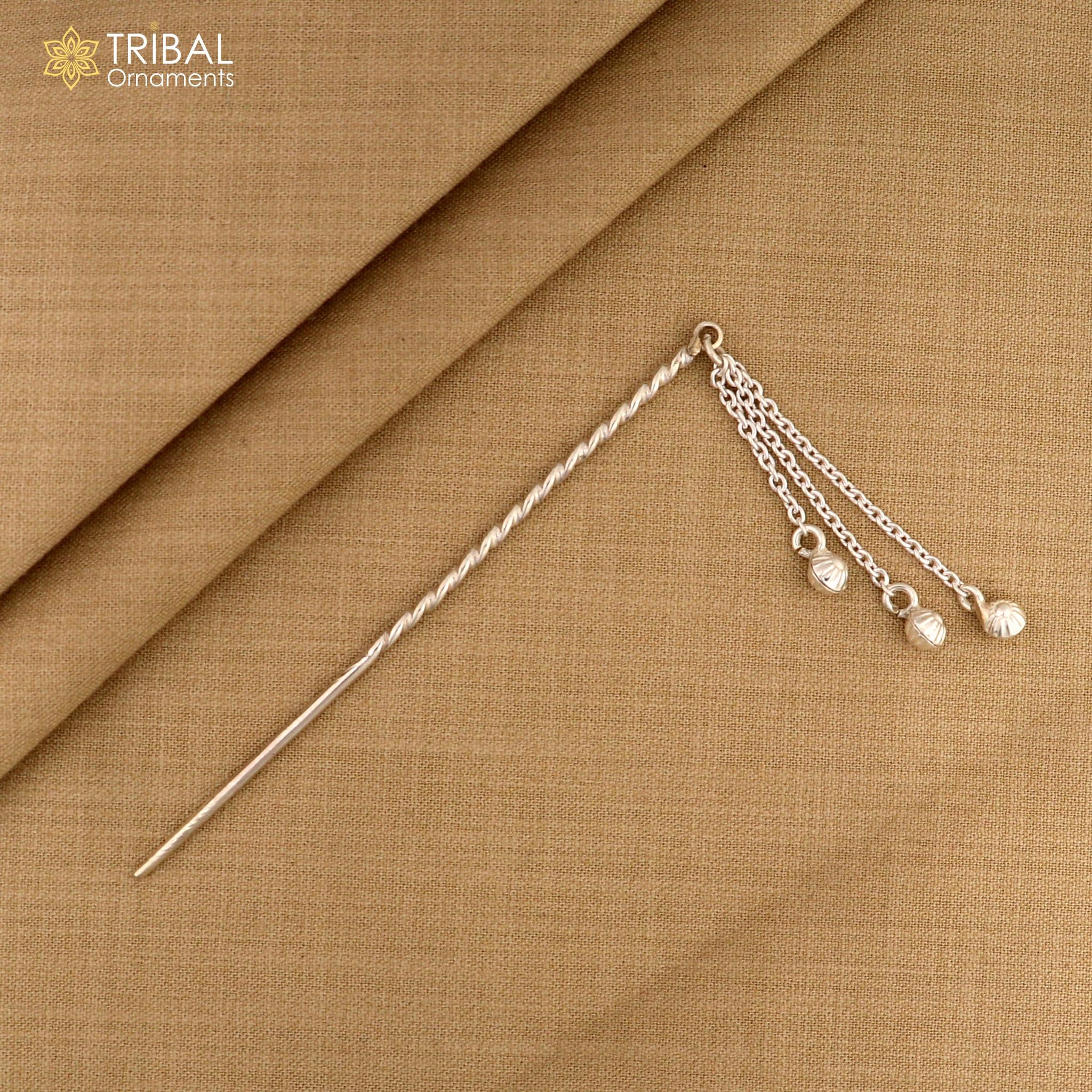 Artisan handmade silver hair pin solid 925 hammered design  jingling sticks hair jewelry su1351