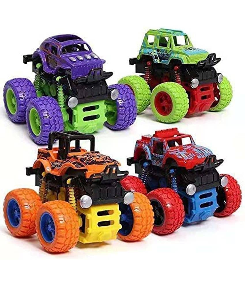 THRIFTKART - Mini TOY Truck (Pack of 2 Car) Friction Powered Cars Toys, 360 Degree Stunt 4wd THRIFTKART    Cars Push go Truck for Toddlers Kids Gift  (Multi-Color)