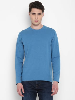 Extra Thick Winter Round Neck Cotton T-Shirt For Men - Blue Melange-L / Blue Melange
