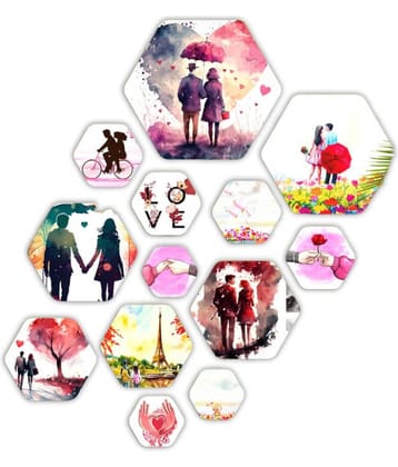 SNDArt Set Of 13 Modern Art Motivational Quotes Hexagon Self Adhesive Wall Décor Items Paintings