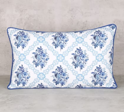 India Circus Cerulean Blooms - Cotton Duck Cushion Cover- 12 X 20 Inch