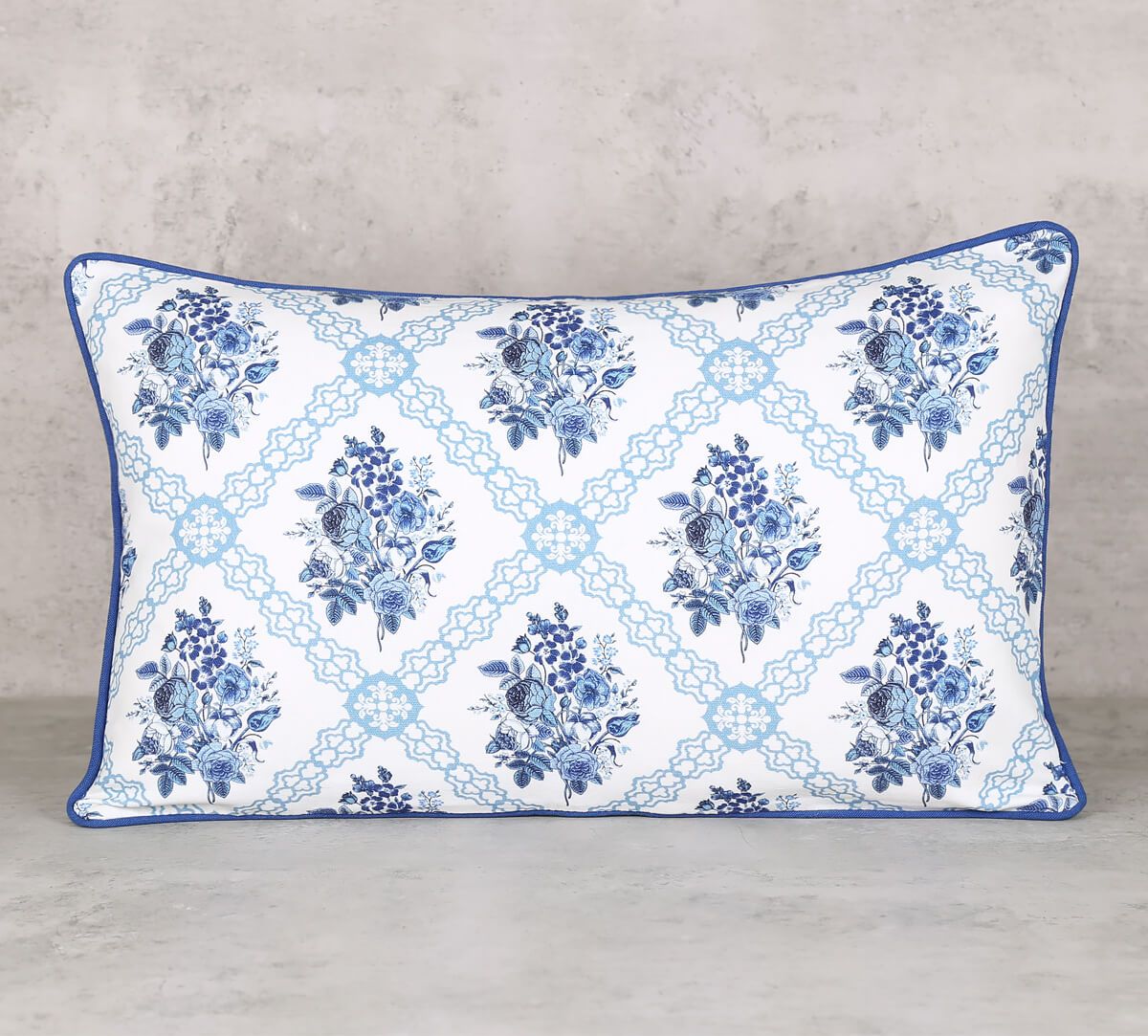 India Circus Cerulean Blooms - Cotton Duck Cushion Cover- 12 X 20 Inch