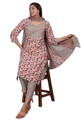 Cotton Printed Kurta Set for Women (M)