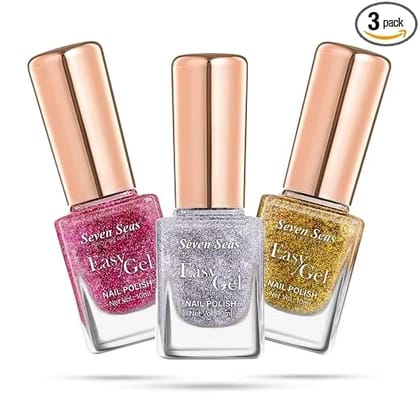 Seven Seas Easy Gel Nail Polish | Quick Dry Gel Nail Polish, Pack of 3 (Combo-10, 30ml)
