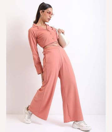 Ketch Women Solid Top With Trousers Co-Ord Set ( Pink )