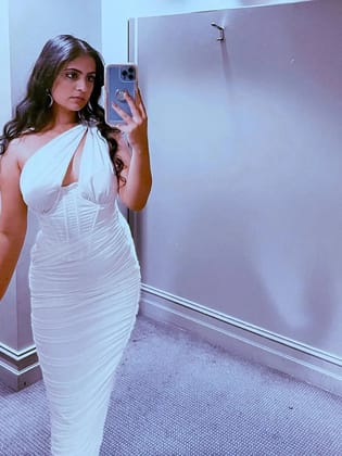 One Shoulder Mesh Hollow Out Dress-M / White