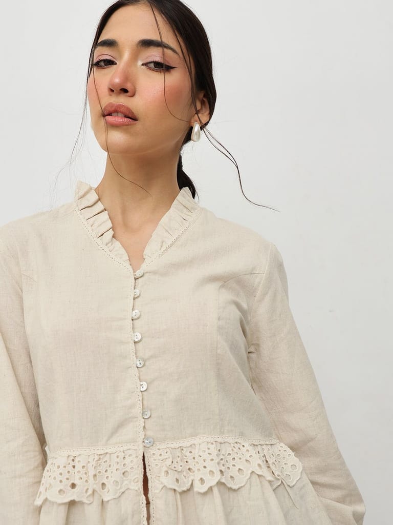 Beige Vintage Ruffle Top