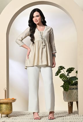 Cream Embroidered Tunic-XS