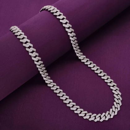 Men’s Pave Zircon Cuban Link Silver Chain-White Stone / Silver