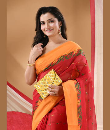 Desh Bidesh Cotton Self Design Regular Saree Without Blouse Piece ( Red )