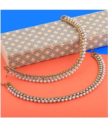 SILVER SHINE Gold plated White Diamond Anklet for Women And Girl