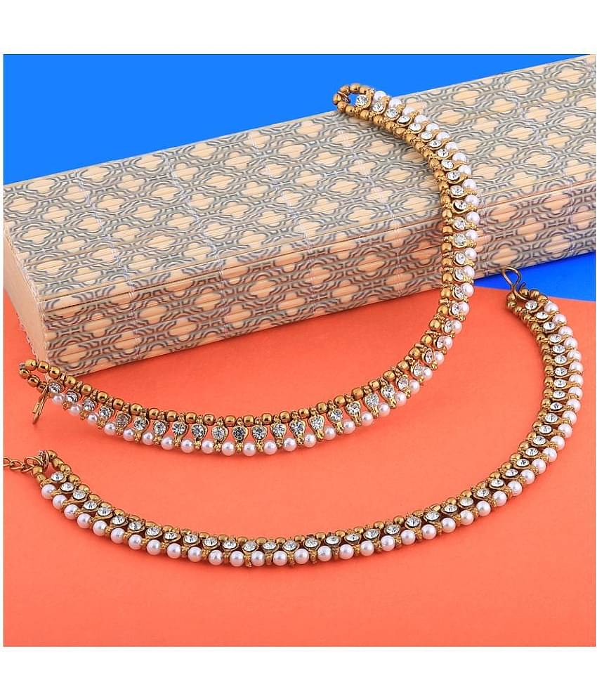 SILVER SHINE Gold plated White Diamond Anklet for Women And Girl