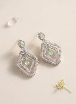 Generic Women's Brass Silver Plated Drop Earrings (Turquoise)-PID66263