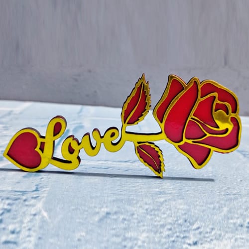 Personalized Wooden Rose with Love, Red and Gold Finish Best for Gift Love one | Valentine Day | Dcor