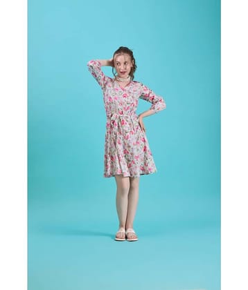 Amarasha Women Crepe Printed Fit & Flare Dress ( White )
