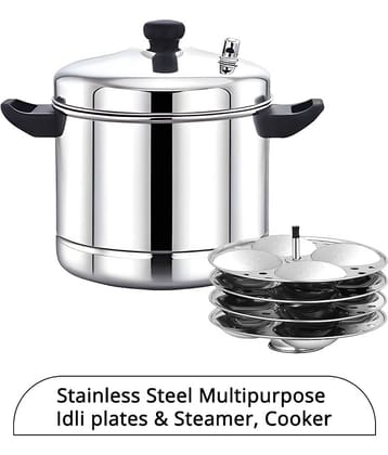 Dynore Stainless Steel Idly Maker 4 Plates Compatible Gas Stove (idli, Dhokla and Pathra), Silver