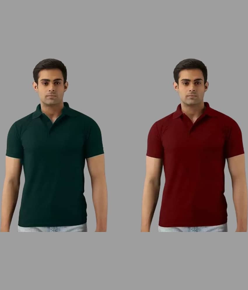 SKYRISE Pack of 2 Cotton Blend Slim Fit Solid Half Sleeves Men's Polo T Shirt ( Multicolor )
