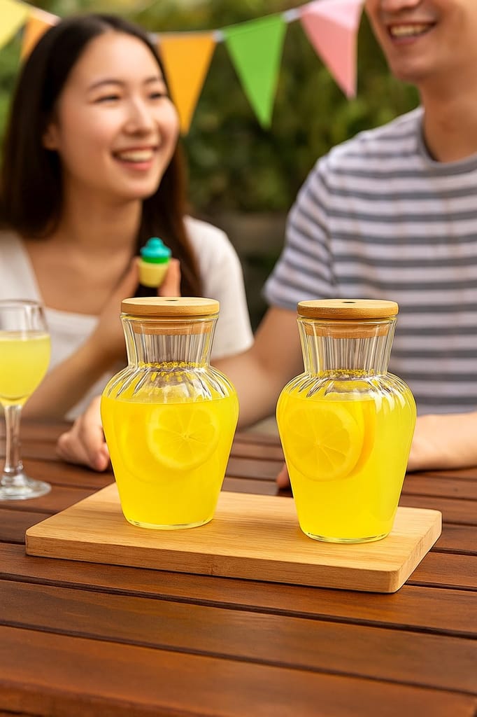 Juice & Water Sipper with Bamboo Lid and Straw, 440 ML, Set of 1, Glass Tumbler for Milkshakes, Coffee, Falooda and Mix Drink, Drinking Jar for Home, Office, Restaurant