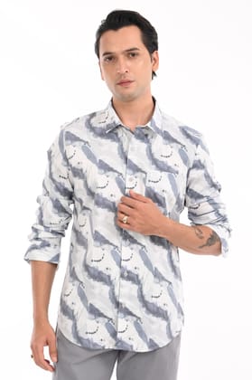 Sea Green Printed Casual Shirt-XL