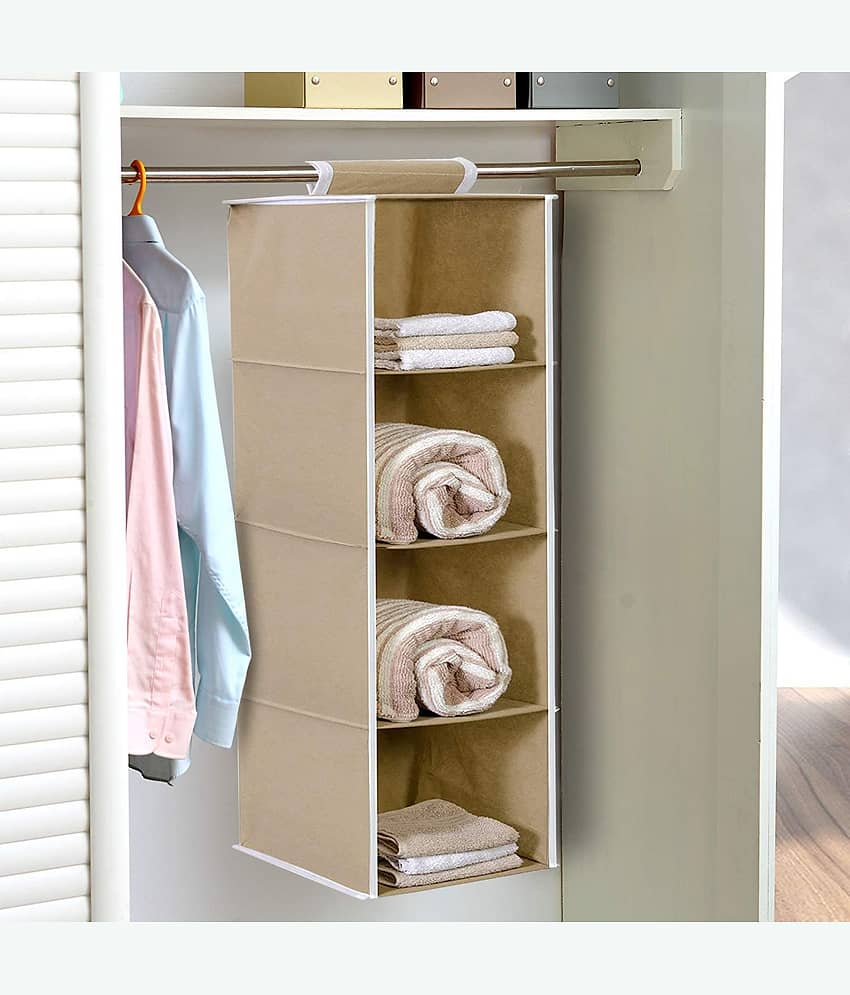 4 Shelf Closet Hanging Organizer,Wardrobe Organizer Clothes Storage Hanger for Family Closet Bedroom, Foldable and Universal Fit (Grey)